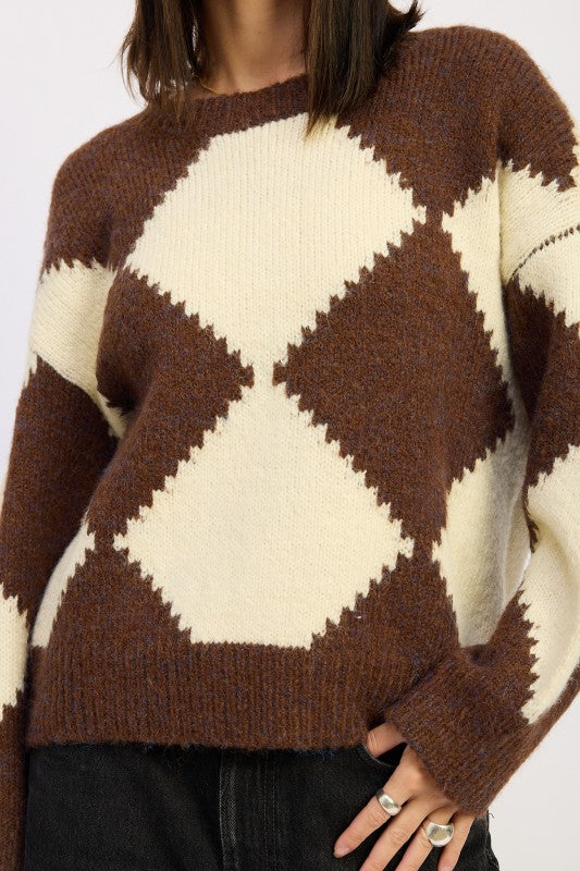 TWO TONE ARGYLE OVERSIZED SWEATER Shop Style & More | Fresh Looks, Everyday Deals & Free Shipping