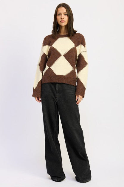 TWO TONE ARGYLE OVERSIZED SWEATER Shop Style & More | Fresh Looks, Everyday Deals & Free Shipping
