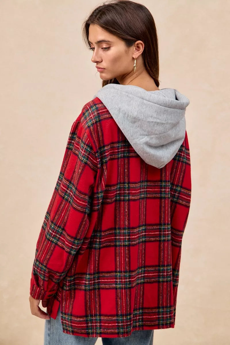 BiBi Brushed Plaid Hooded Jacket FitiqueFit