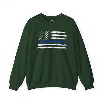 Thin Blue Line American Flag Crewneck Sweatshirt The Devil's Pickle
