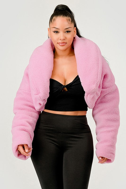 Pink Teddy Crop Jacket See size chart under “more details” The Fashion Celestial
