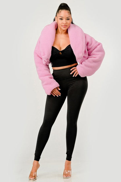 Pink Teddy Crop Jacket See size chart under “more details” The Fashion Celestial