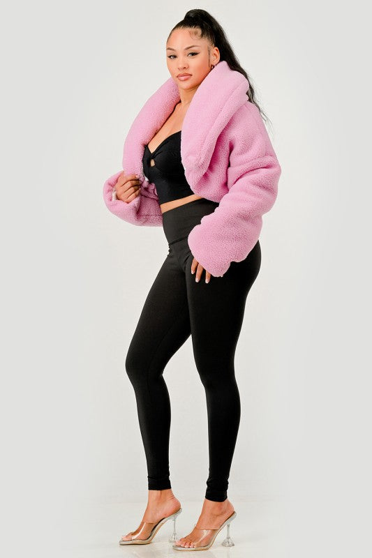 Pink Teddy Crop Jacket See size chart under “more details” The Fashion Celestial