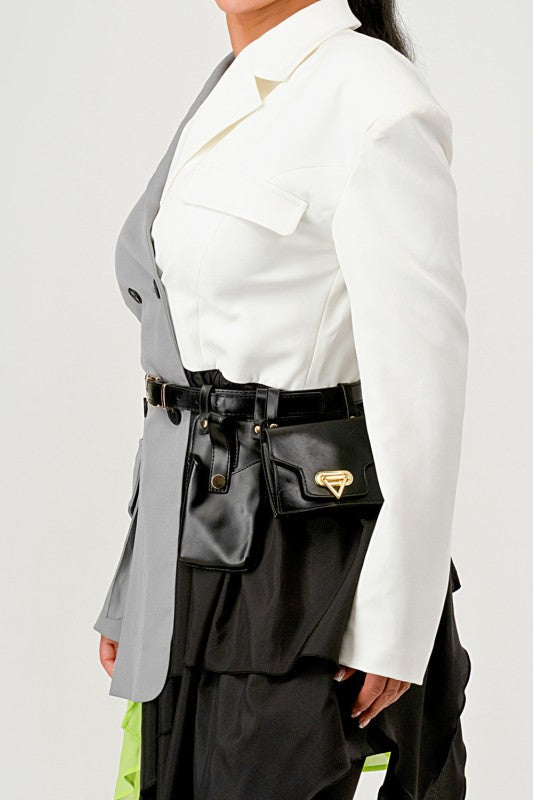 Colorblock Blazer with Layered Skirt Detail See size chart under “more details” The Fashion Celestial
