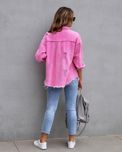 Fashion Ripped Shirt Jacket Female FitiqueFit