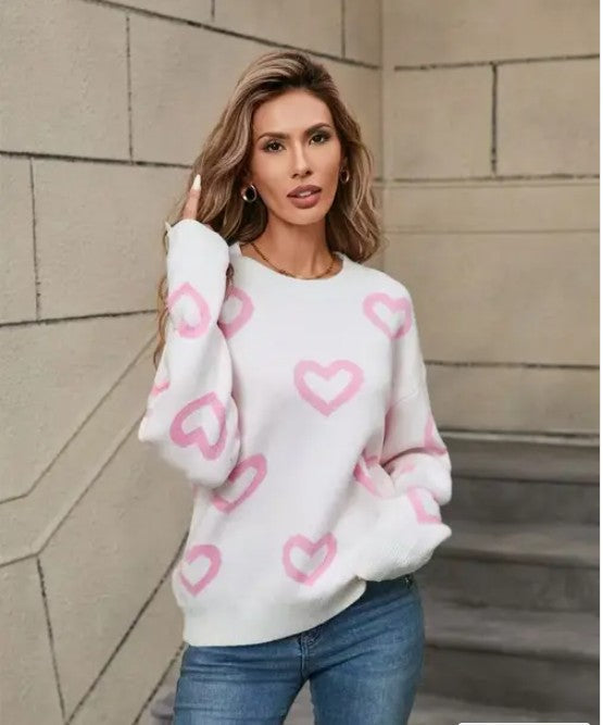 Heart Print Pullover Sweater Shop Style & More | Fresh Looks, Everyday Deals & Free Shipping
