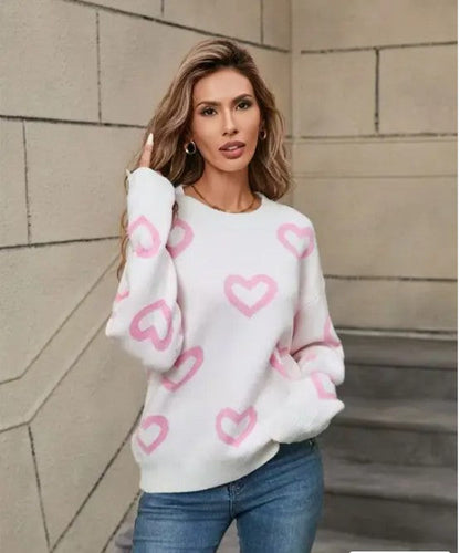 Heart Print Pullover Sweater Shop Style & More | Fresh Looks, Everyday Deals & Free Shipping