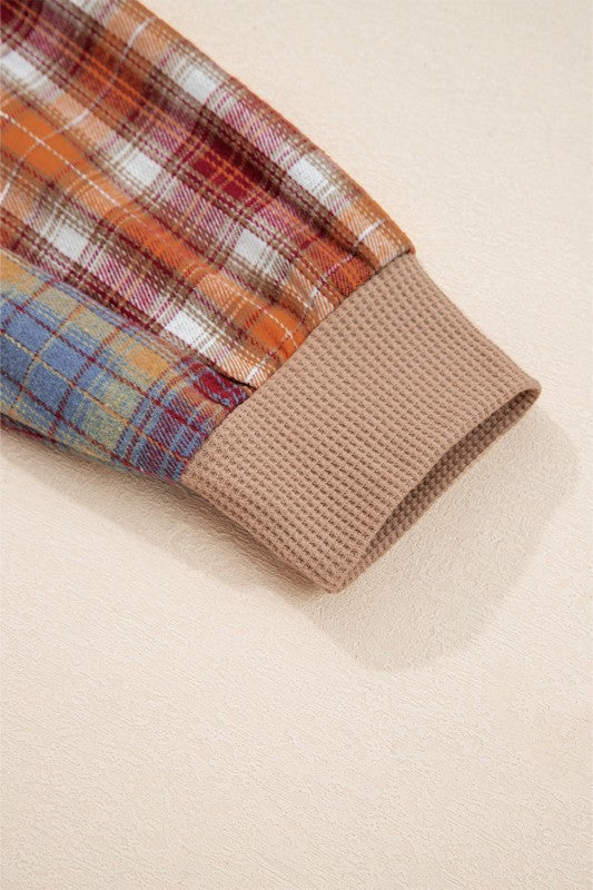 Cotton Waffle Stripe Plaid Patchwork Henley Top Shop Style & More | Fresh Looks, Everyday Deals & Free Shipping