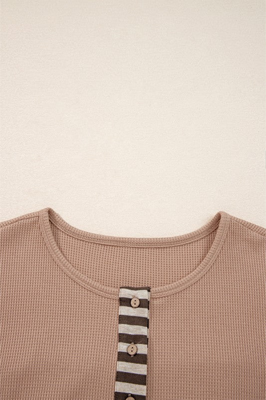 Cotton Waffle Stripe Plaid Patchwork Henley Top Shop Style & More | Fresh Looks, Everyday Deals & Free Shipping