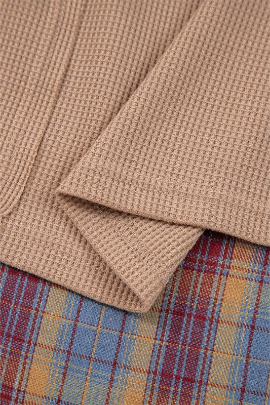 Cotton Waffle Stripe Plaid Patchwork Henley Top Shop Style & More | Fresh Looks, Everyday Deals & Free Shipping