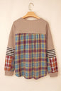 Cotton Waffle Stripe Plaid Patchwork Henley Top Shop Style & More | Fresh Looks, Everyday Deals & Free Shipping