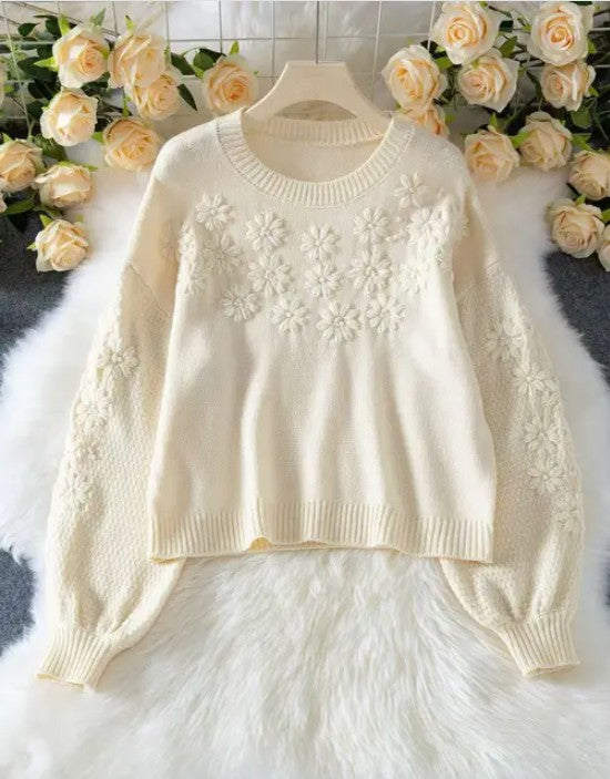 Embroidered 3D Daisy Knit Sweater Shop Style & More | Fresh Looks, Everyday Deals & Free Shipping
