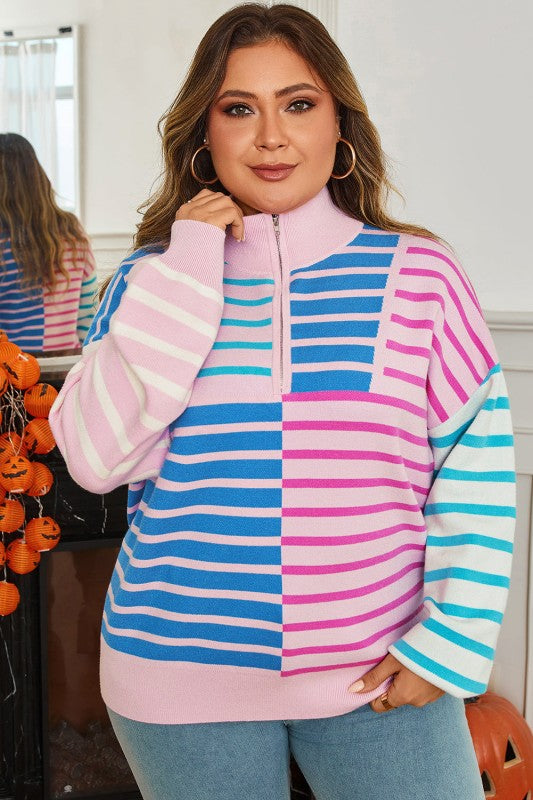 Plus Size Stripe Colorblock Half Zip Sweater Shop Style & More | Fresh Looks, Everyday Deals & Free Shipping