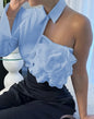 White Blouse With A One-shoulder TOP See size chart under “more details” The Fashion Celestial