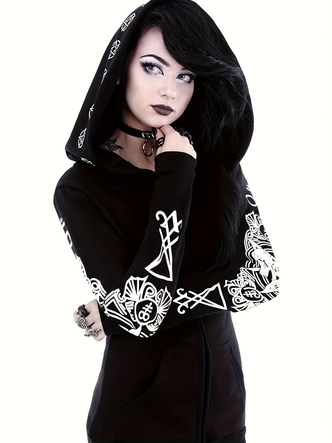 Women's Fashion Punk Style Geometric Print Zipper Sweatshirt NovaCart