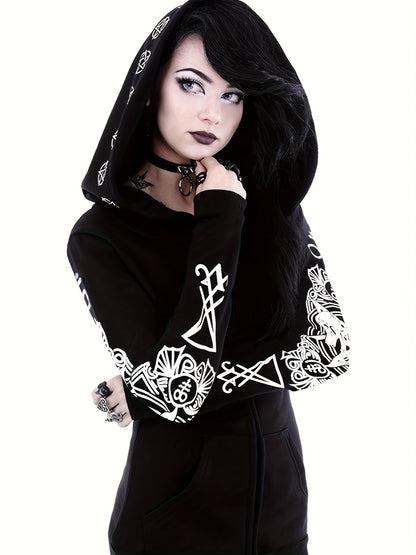 Women's Fashion Punk Style Geometric Print Zipper Sweatshirt NovaCart