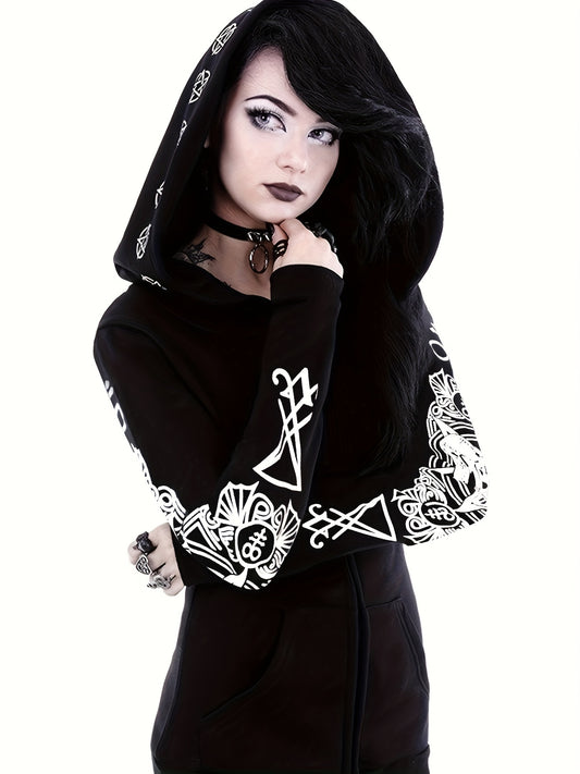 Women's Fashion Punk Style Geometric Print Zipper Sweatshirt NovaCart