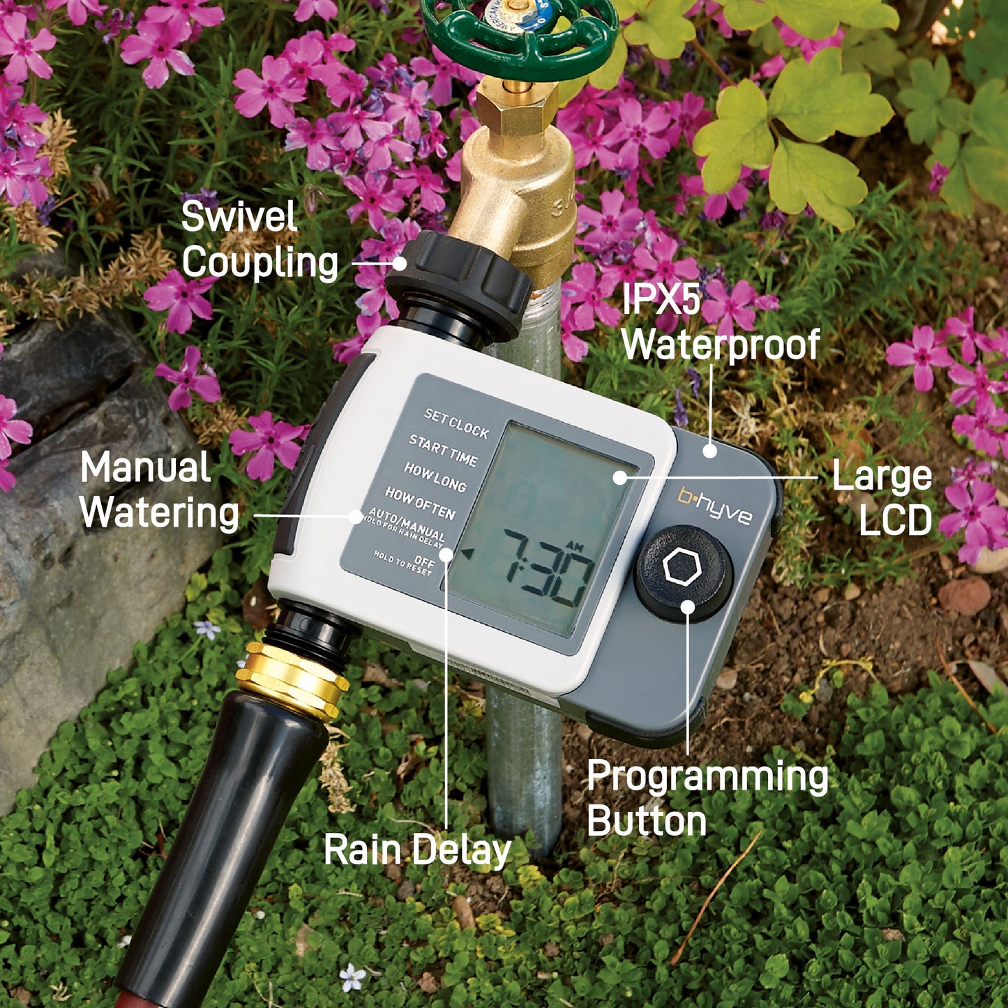 B-hyve XD Bluetooth 1-Outlet Hose Faucet Timer with B-hyve Flood Sensors | 71103 Orbit Irrigation