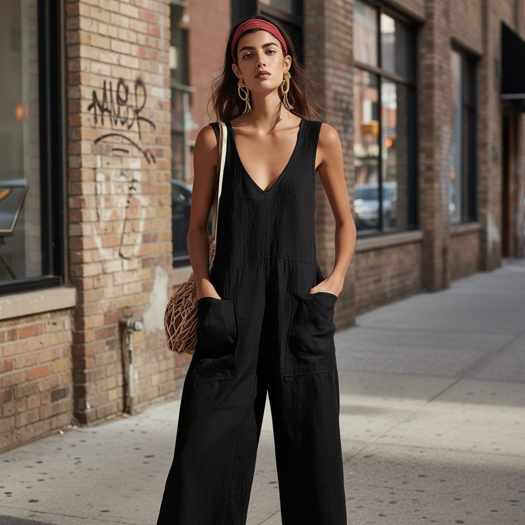 Women's Sleeveless V-Neck Pocketed Wide-Leg Jumpsuit – 5 Colors S–3XL FitiqueFit