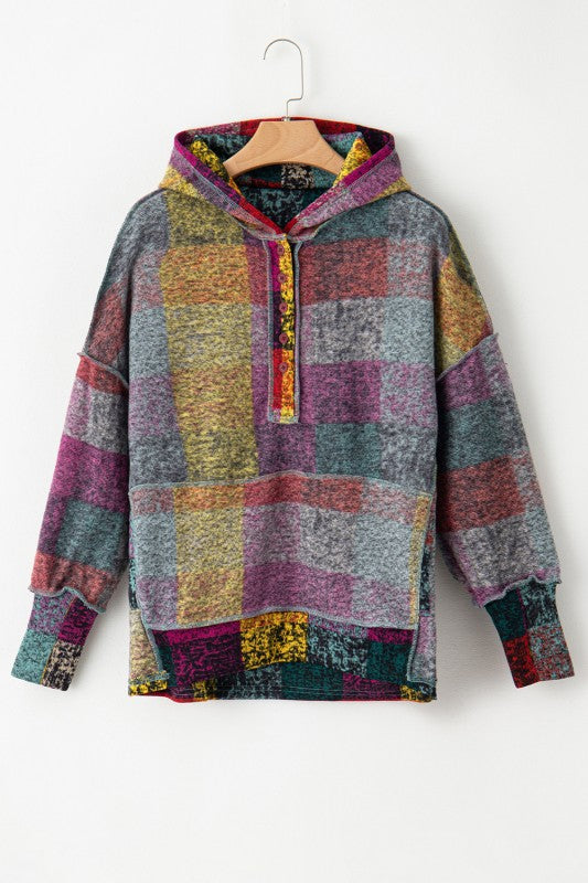 Brushed Check  Pocket Thumbholes Henley Hoodie Shop Style & More | Fresh Looks, Everyday Deals & Free Shipping