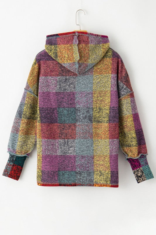 Brushed Check  Pocket Thumbholes Henley Hoodie Shop Style & More | Fresh Looks, Everyday Deals & Free Shipping