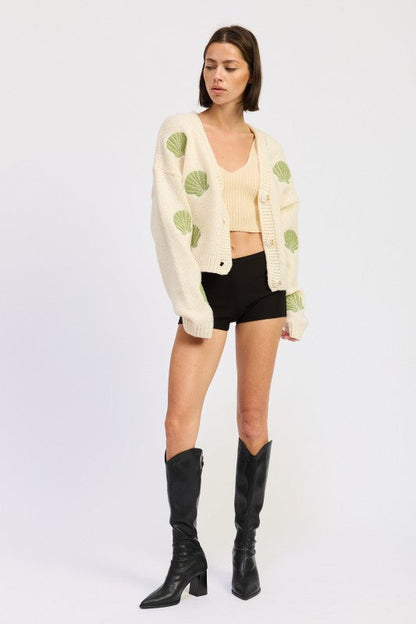 V NECK BUTTON FRONT APPLIQUE CARDIGAN Shop Style & More | Fresh Looks, Everyday Deals & Free Shipping