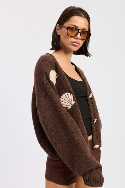 V NECK BUTTON FRONT APPLIQUE CARDIGAN Shop Style & More | Fresh Looks, Everyday Deals & Free Shipping