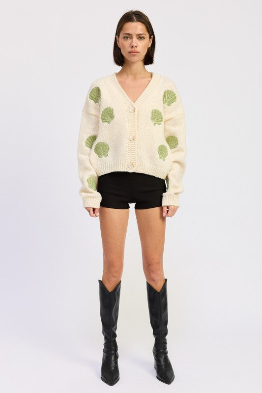 V NECK BUTTON FRONT APPLIQUE CARDIGAN Shop Style & More | Fresh Looks, Everyday Deals & Free Shipping