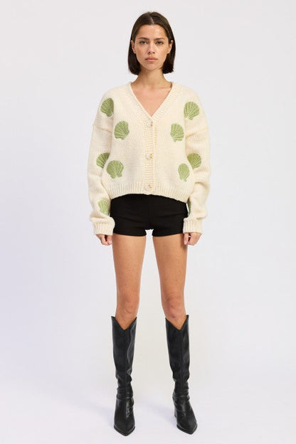 V NECK BUTTON FRONT APPLIQUE CARDIGAN Shop Style & More | Fresh Looks, Everyday Deals & Free Shipping
