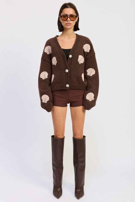 V NECK BUTTON FRONT APPLIQUE CARDIGAN Shop Style & More | Fresh Looks, Everyday Deals & Free Shipping