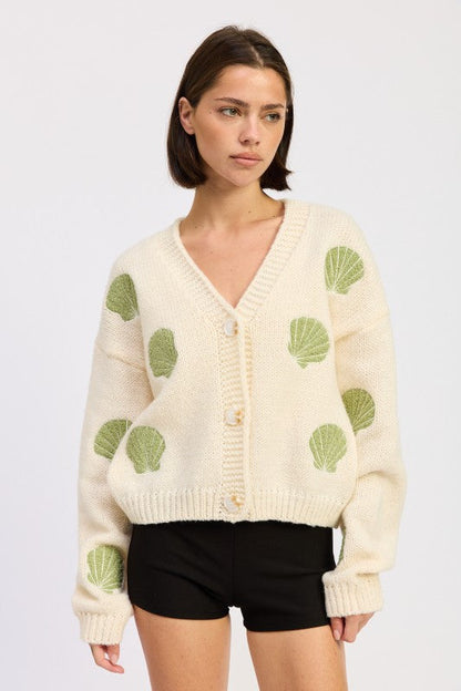 V NECK BUTTON FRONT APPLIQUE CARDIGAN Shop Style & More | Fresh Looks, Everyday Deals & Free Shipping
