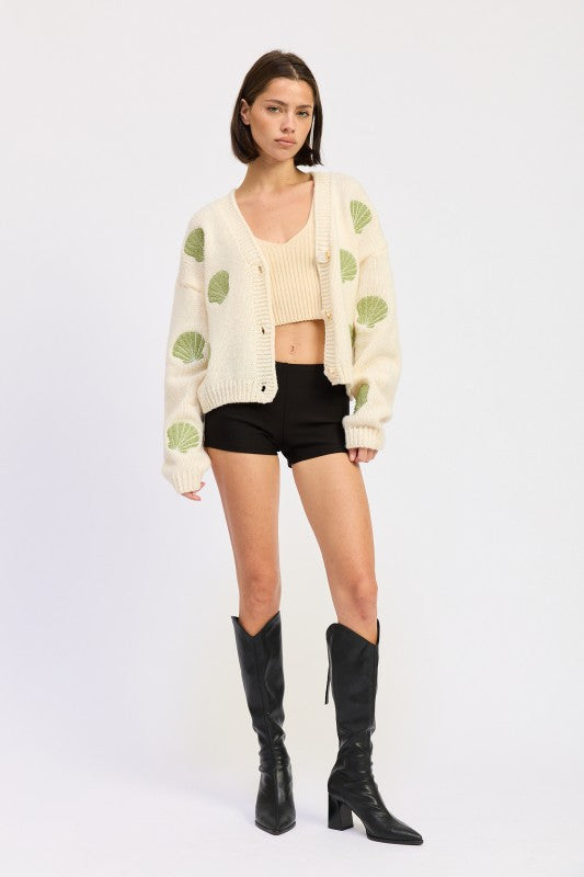 V NECK BUTTON FRONT APPLIQUE CARDIGAN Shop Style & More | Fresh Looks, Everyday Deals & Free Shipping