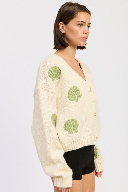 V NECK BUTTON FRONT APPLIQUE CARDIGAN Shop Style & More | Fresh Looks, Everyday Deals & Free Shipping