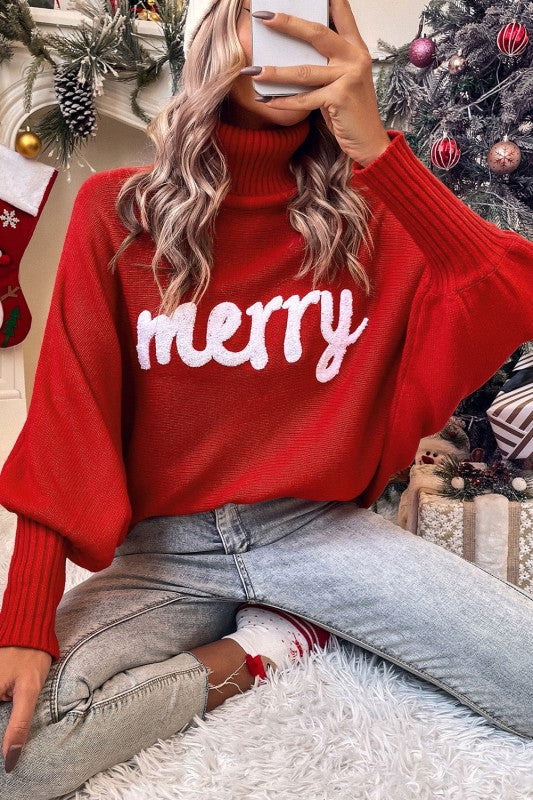 Merry Letter Embroidered High Neck Sweater Shop Style & More | Fresh Looks, Everyday Deals & Free Shipping