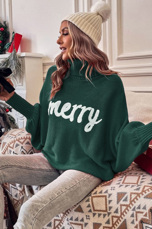 Merry Letter Embroidered High Neck Sweater Shop Style & More | Fresh Looks, Everyday Deals & Free Shipping