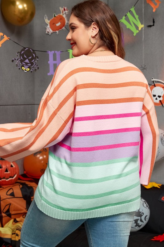 Strip Balloon Sleeve Crewneck Plus Size Sweater Shop Style & More | Fresh Looks, Everyday Deals & Free Shipping