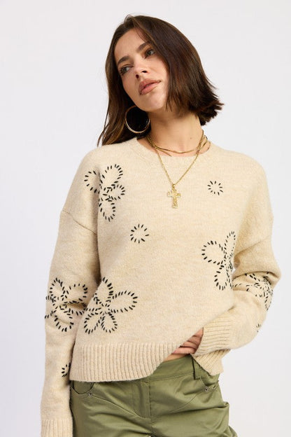 FLORAL WHIPSTITCH SWEATER Shop Style & More | Fresh Looks, Everyday Deals & Free Shipping