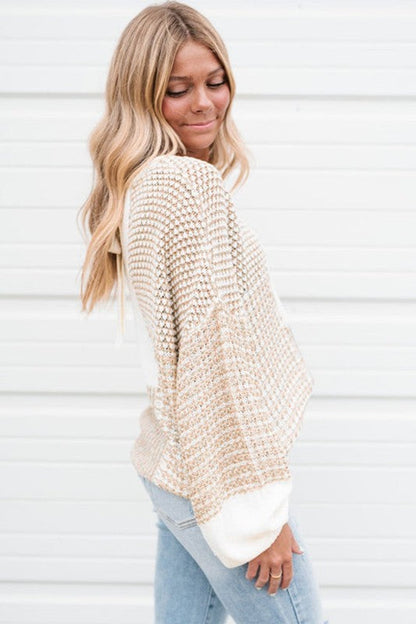 Mixed Knit Tie Keyhole Drop Shoulder Sweater Shop Style & More | Fresh Looks, Everyday Deals & Free Shipping