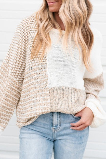 Mixed Knit Tie Keyhole Drop Shoulder Sweater Shop Style & More | Fresh Looks, Everyday Deals & Free Shipping