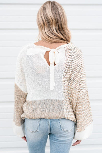 Mixed Knit Tie Keyhole Drop Shoulder Sweater Shop Style & More | Fresh Looks, Everyday Deals & Free Shipping