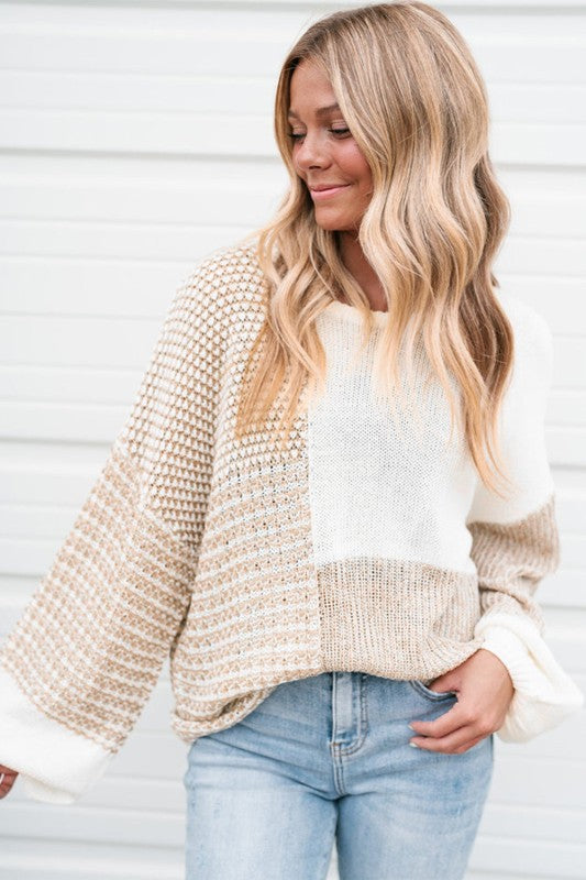 Mixed Knit Tie Keyhole Drop Shoulder Sweater Shop Style & More | Fresh Looks, Everyday Deals & Free Shipping