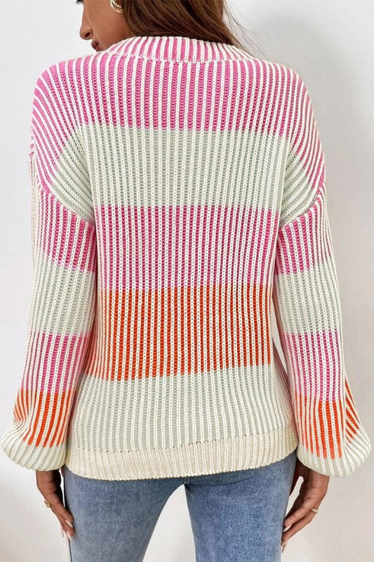 Colorblock Textured Knit Bubble Sleeve Sweater Shop Style & More | Fresh Looks, Everyday Deals & Free Shipping