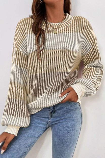 Colorblock Textured Knit Bubble Sleeve Sweater Shop Style & More | Fresh Looks, Everyday Deals & Free Shipping