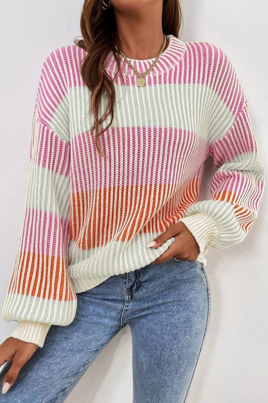 Colorblock Textured Knit Bubble Sleeve Sweater Shop Style & More | Fresh Looks, Everyday Deals & Free Shipping