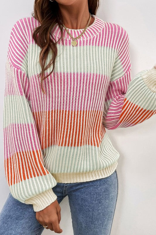 Colorblock Textured Knit Bubble Sleeve Sweater Shop Style & More | Fresh Looks, Everyday Deals & Free Shipping