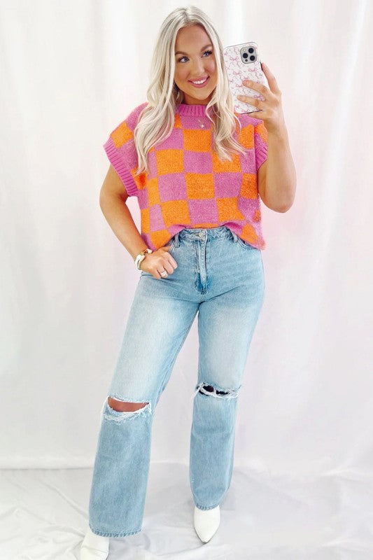 Colorblock Plaid Pattern Ribbed Trim Sweater Tank Shop Style & More | Fresh Looks, Everyday Deals & Free Shipping