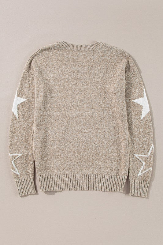 Khaki Star Pattern Drop Shoulder Sweater Shop Style & More | Fresh Looks, Everyday Deals & Free Shipping