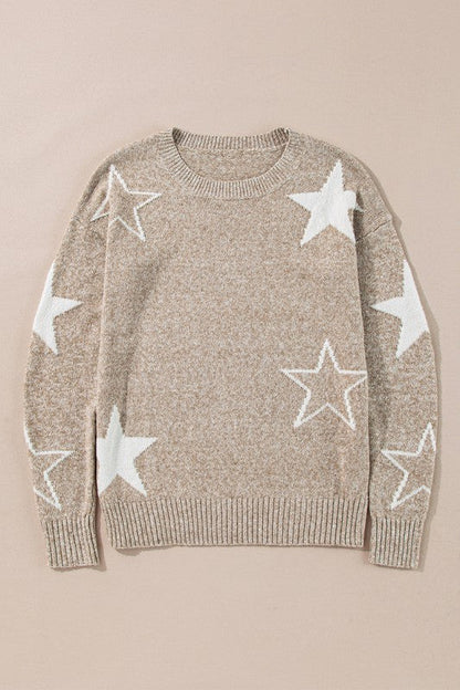 Khaki Star Pattern Drop Shoulder Sweater Shop Style & More | Fresh Looks, Everyday Deals & Free Shipping