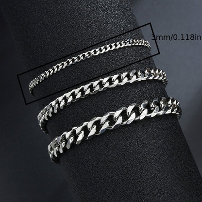 3/5/7/mm Fashion Simple Stainless Steel Cuban Chain Bracelet For Men And Women NovaCart