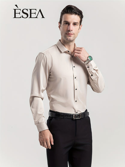 Men'S Stretch Slim-Fit Formal Shirt Without Pockets, Light Business Turn- Collar Long-Sleeved Shirt, Men'S Business Shirt, Wrinkle-Resistant And Durable Solid Color Formal Long-Sleeved Shirt with Buttons And Pockets, Suitable NovaCart